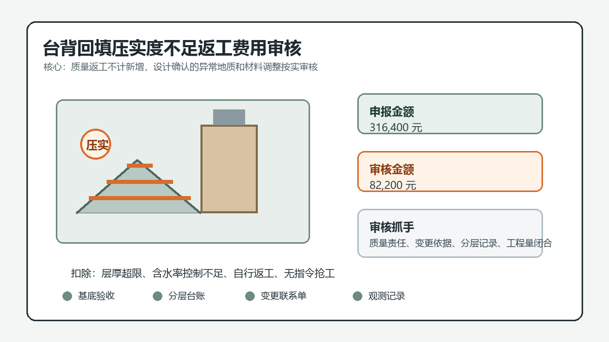 台背回填压实度不足返工费用审核信息图