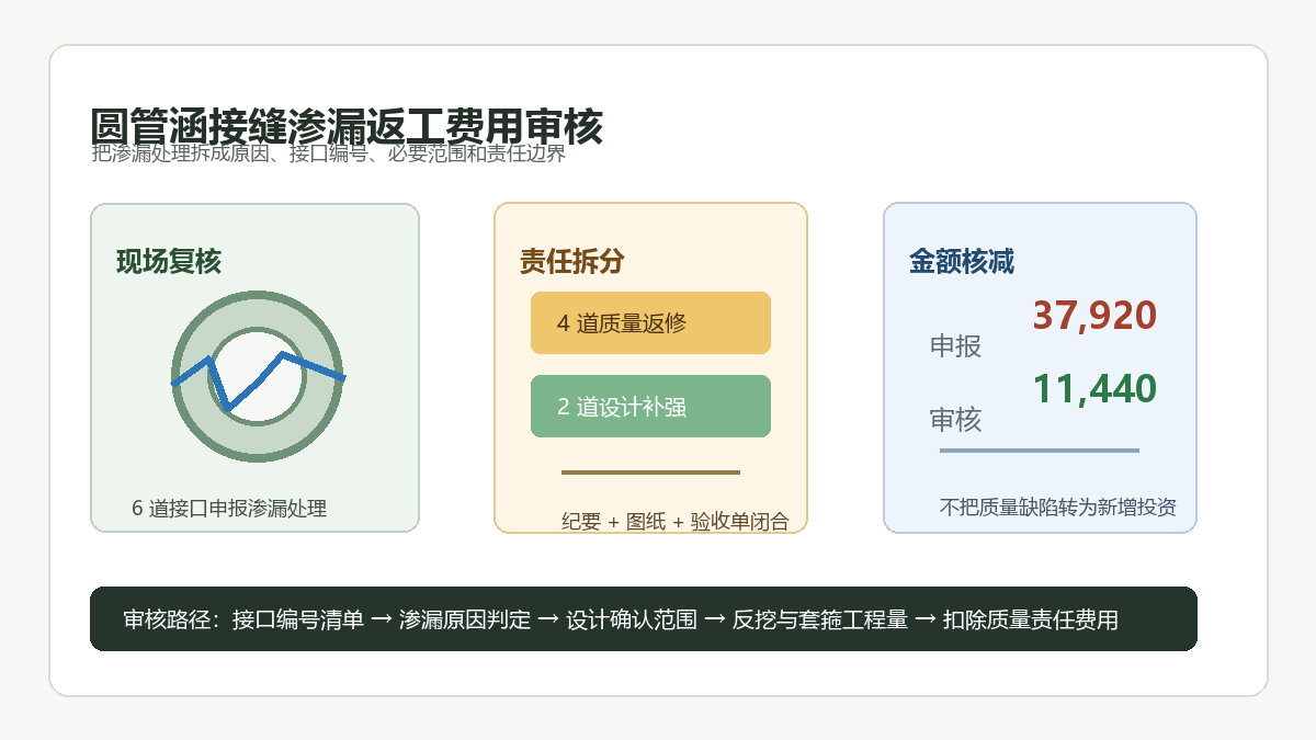 圆管涵接缝渗漏返工费用审核信息图