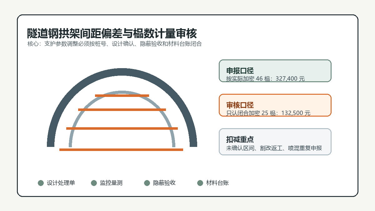 隧道钢拱架间距偏差与榀数计量审核信息图