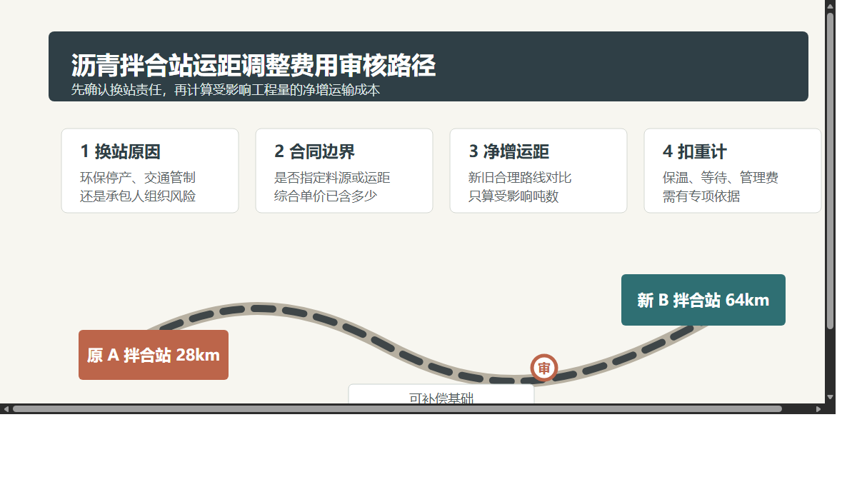 沥青拌合站运距调整费用审核路径