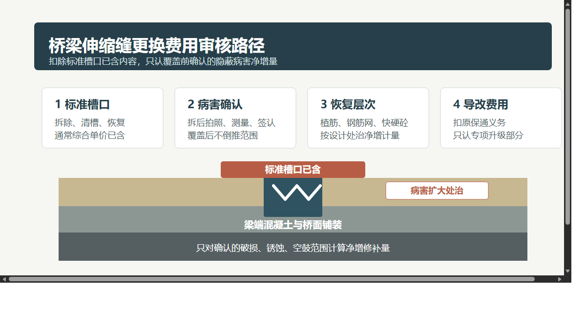 桥梁伸缩缝更换费用审核路径