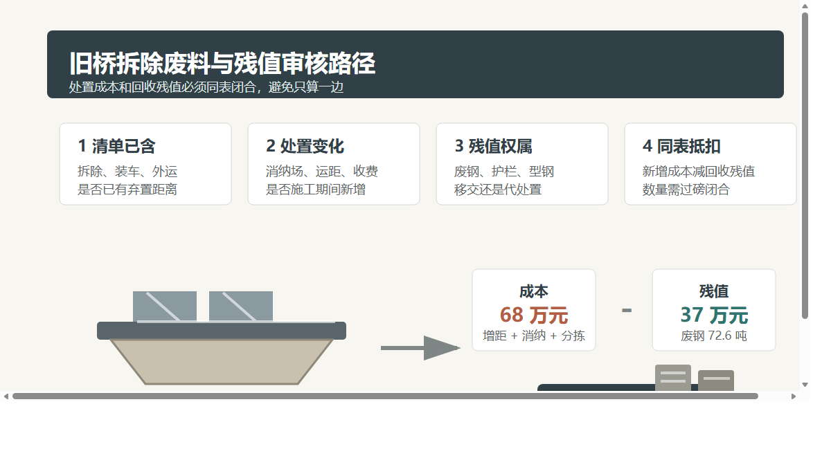旧桥拆除废料和残值审核路径