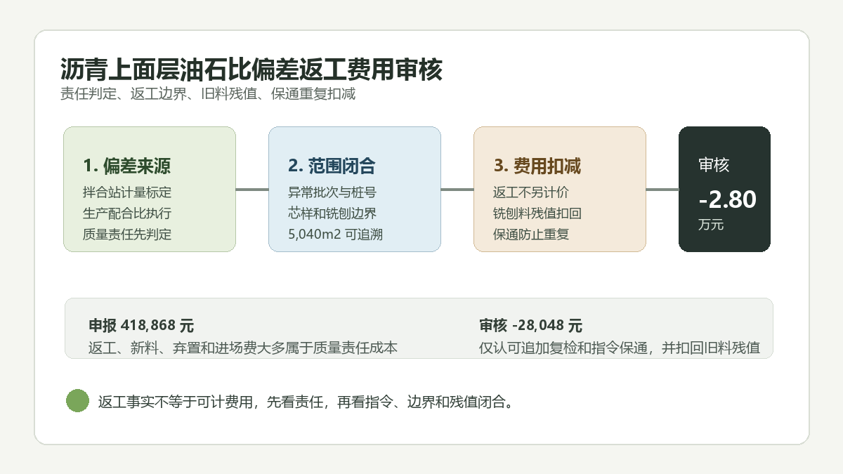 沥青油石比偏差返工费用审核信息图
