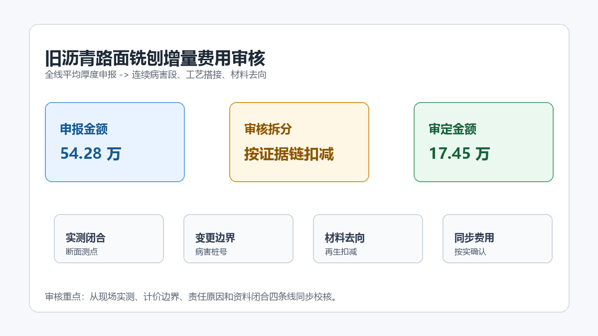 旧沥青路面铣刨厚度实测差异与废料外运审核信息图