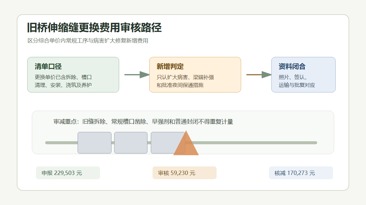 旧桥伸缩缝凿除与更换费用审核示意