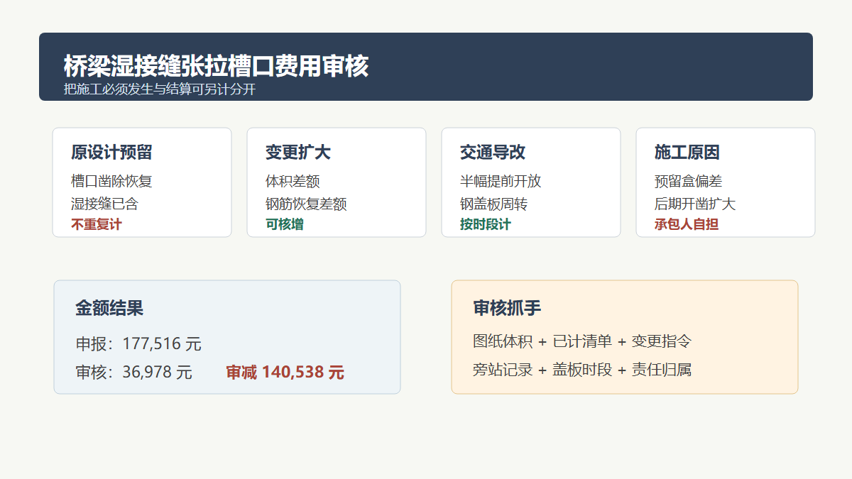 桥梁湿接缝张拉槽口费用审核信息图