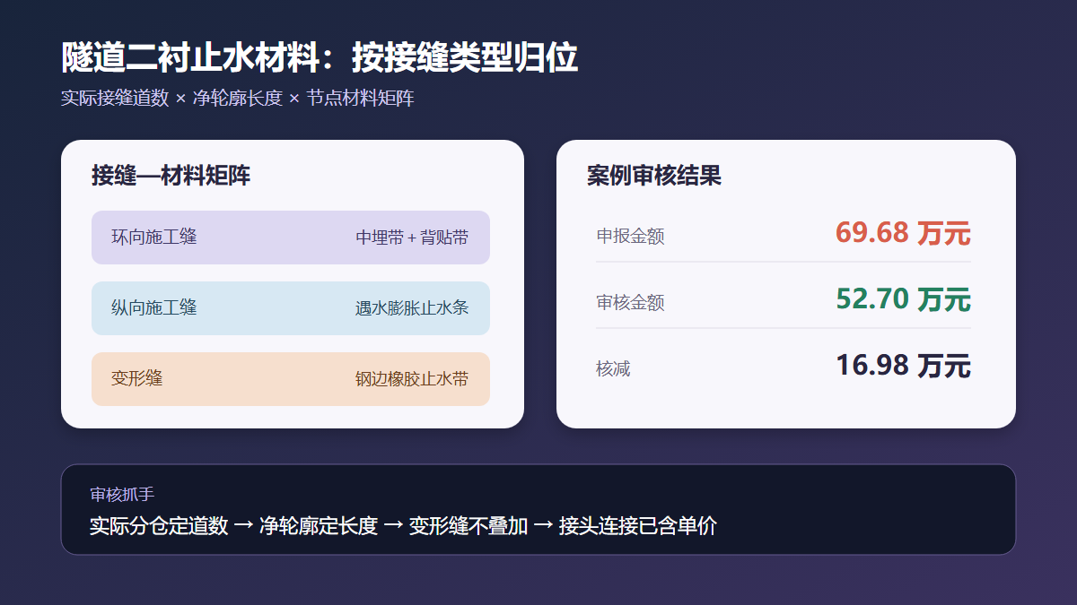 隧道二衬施工缝止水材料计量边界审核图