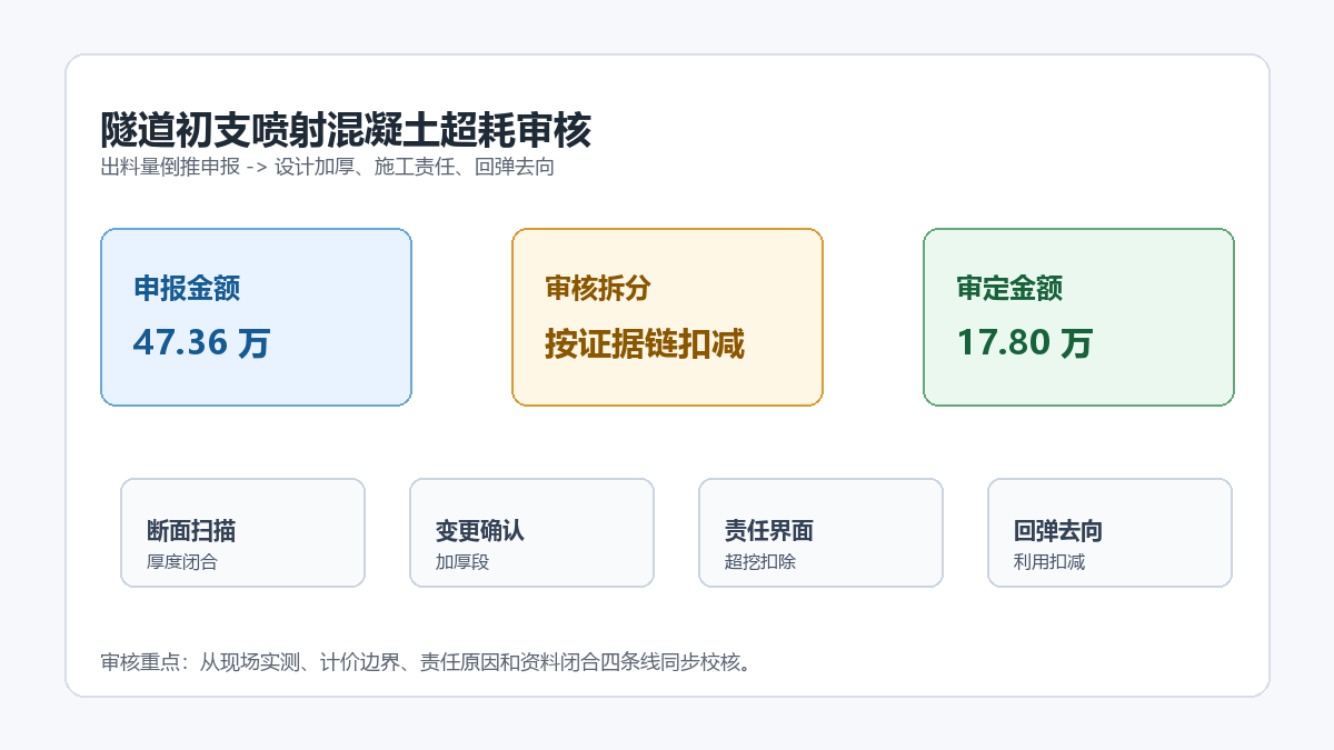 隧道初支喷射混凝土回弹料扣减与超耗费用审核信息图