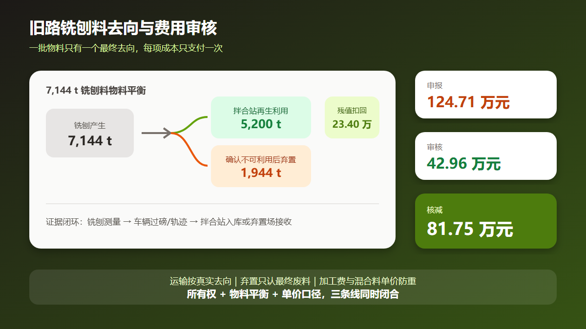 旧路铣刨料去向与费用审核图
